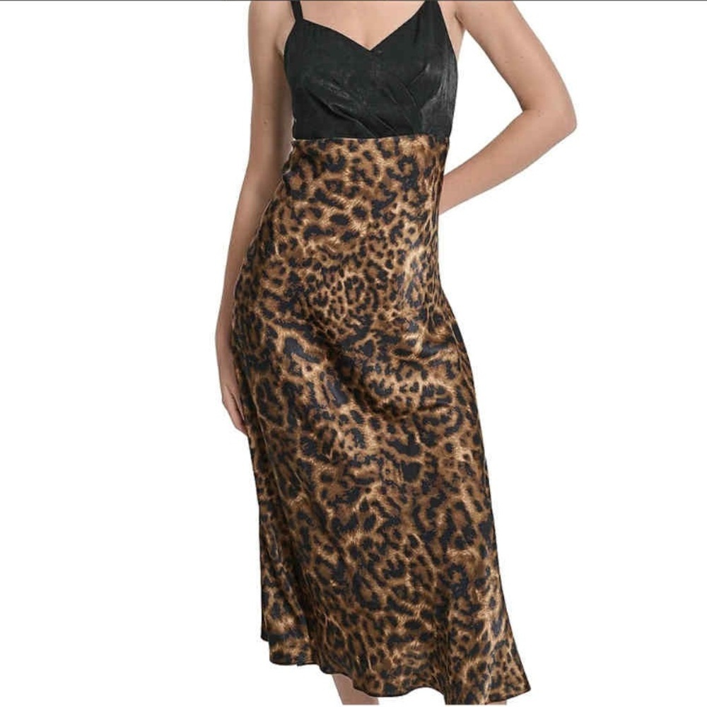 Aa Studio Black and Leopard Pattern Dress